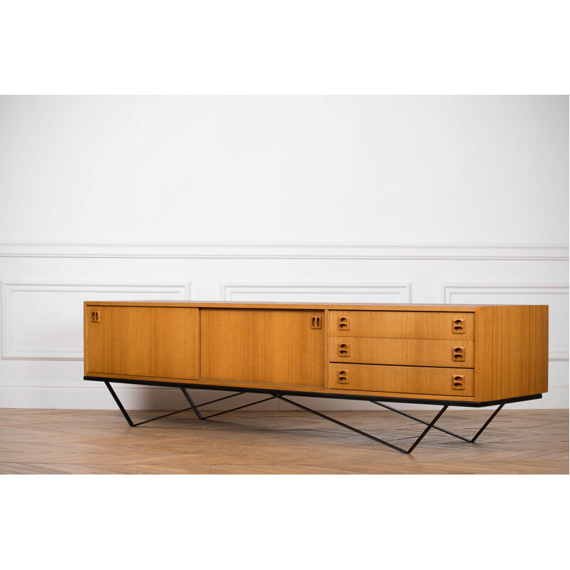 Vintage sideboard minimalist in teak and steel 1960s