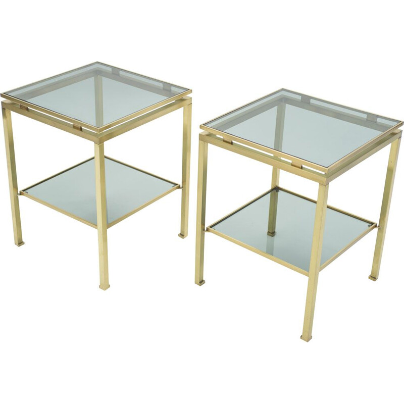 Vintage pair of sofa tables in brass by Guy Lefevre for Maison Jansen 70s