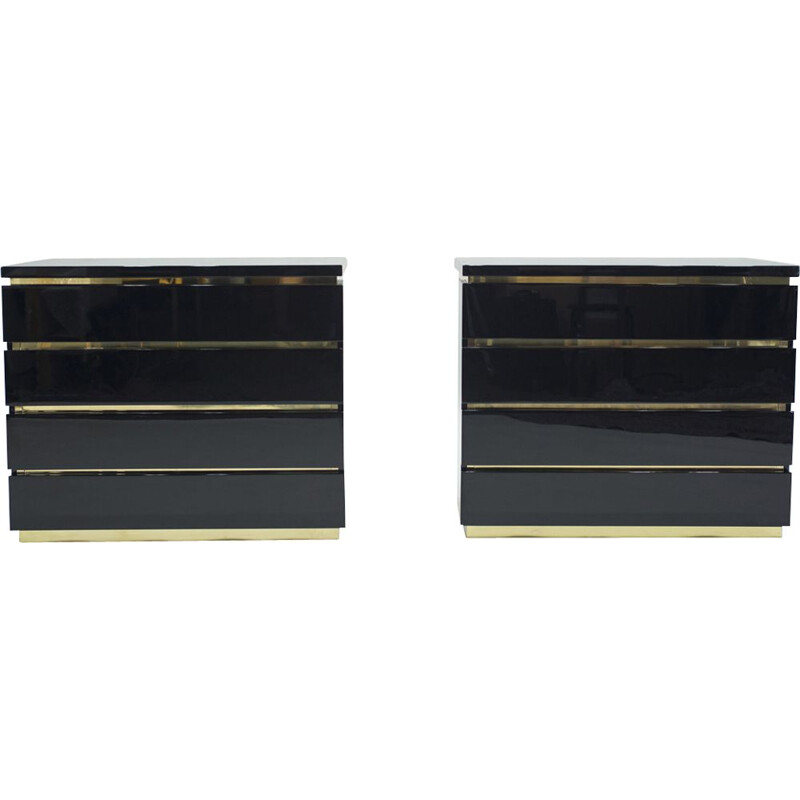 Pair of vintage chest of drawers brass lacquered by J.C. Mahey for Maison Romeo 1970