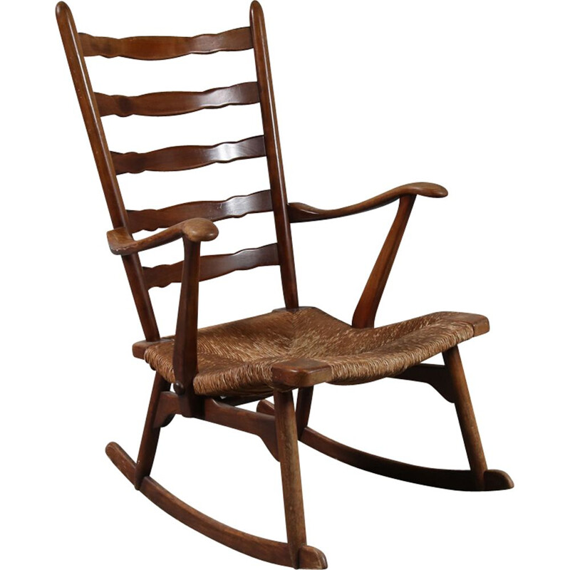 Vintage rocking chair in wood by De Ster Gelderland, Netherlands 1950s