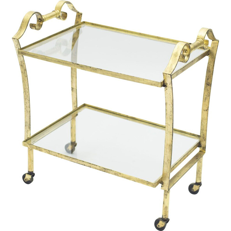 Vintage gilded iron and glass serving table for Maison Ramsay, 1940