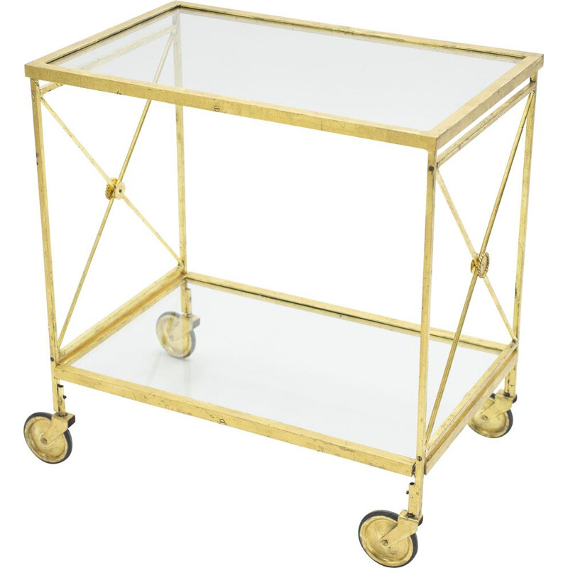 Vintage gilded iron and glass serving table for Maison Jansen, 1960