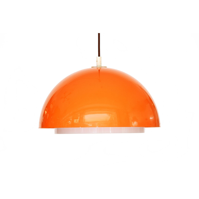 Vintage hanging lamp orange plastic 3161 by Uno Kristiansson for Luxus Sweden 1970s