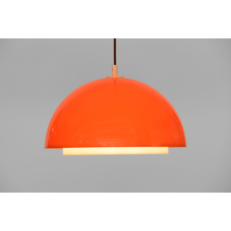 Vintage hanging lamp orange plastic 3161 by Uno Kristiansson for Luxus Sweden 1970s