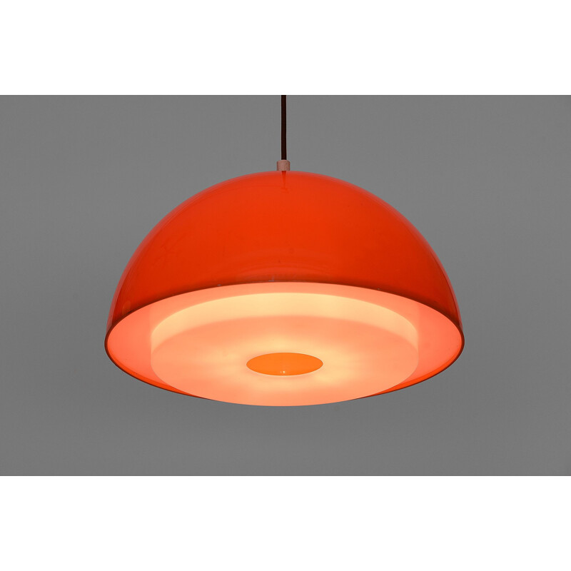 Vintage hanging lamp orange plastic 3161 by Uno Kristiansson for Luxus Sweden 1970s