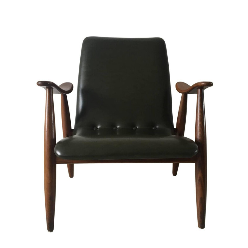 Webe lounge chair in wood and green leatherette, Louis VAN TEEFFELEN - 1960s