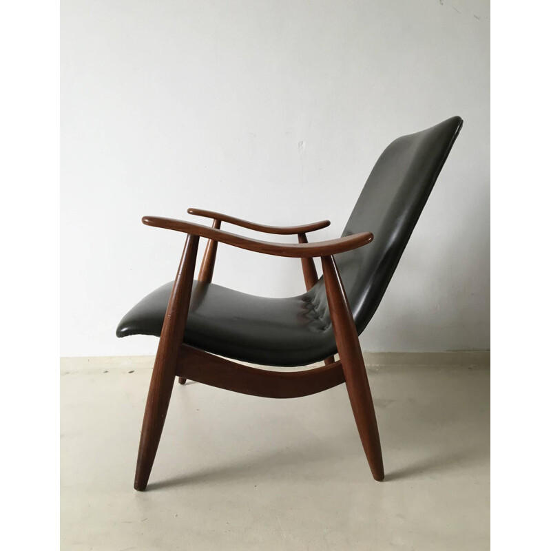 Webe lounge chair in wood and green leatherette, Louis VAN TEEFFELEN - 1960s