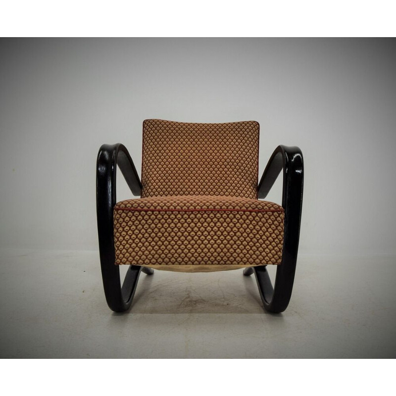 Vintage Art Deco armchair by Jndřich Halabala in wood and fabric 1930s