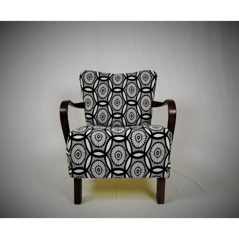 Vintage Art Deco armchair for Thonet in black and white fabric and beech 1930s