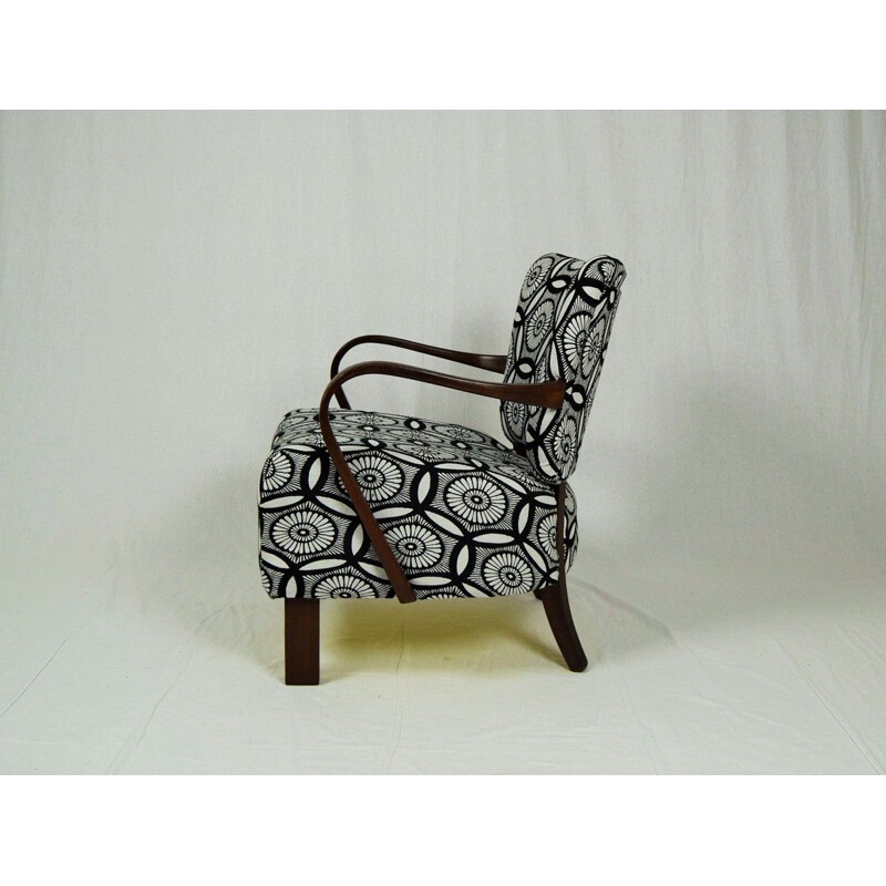 Vintage Art Deco armchair for Thonet in black and white fabric and beech 1930s