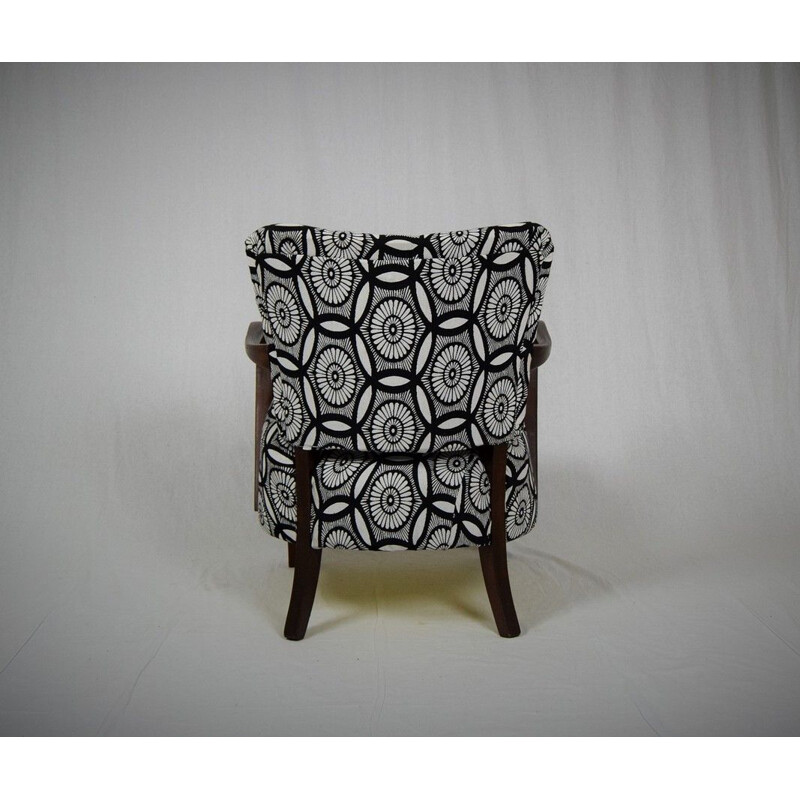 Vintage Art Deco armchair for Thonet in black and white fabric and beech 1930s