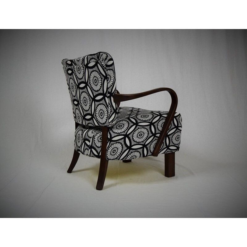 Vintage Art Deco armchair for Thonet in black and white fabric and beech 1930s