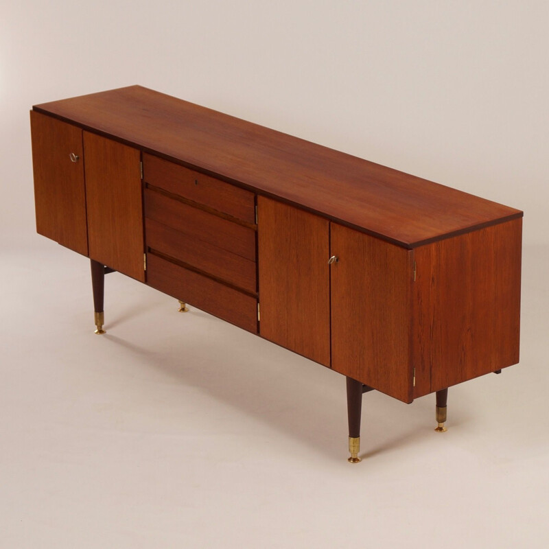 Vintage sideboard for Van Rooijen in teak with brass details 1950s