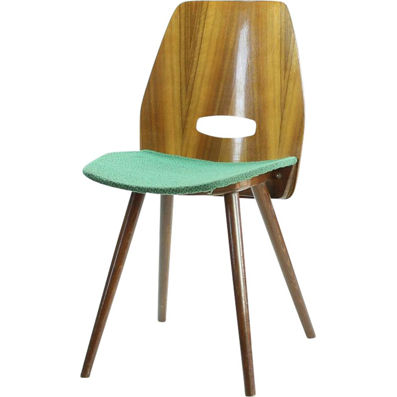 Vintage Lollipop chair for Tatra in green fabric and oak 1960s