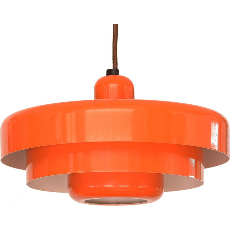 Vintage danish pendant lamp in orange lacquered metal 1970s