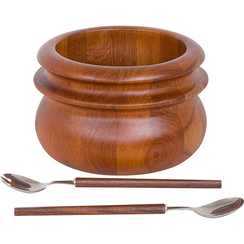 Vintage Birgit Krogh teak salad bowl by Woodline serving utensils