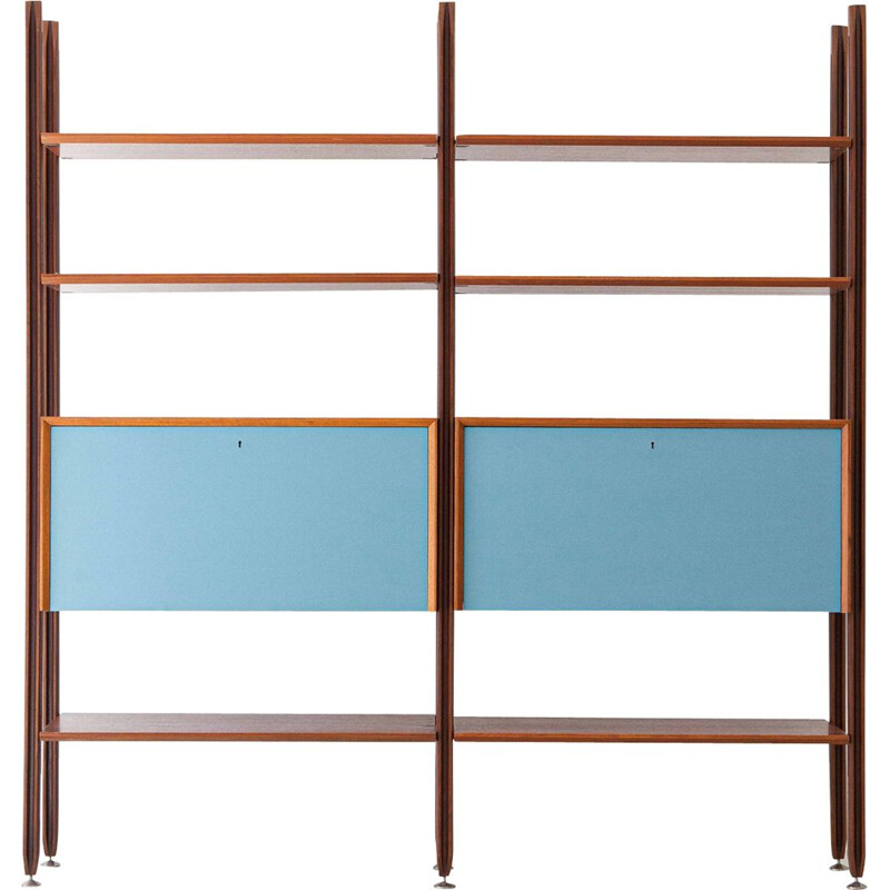 Vintage teak modular bookshelf with Light Blue Doors