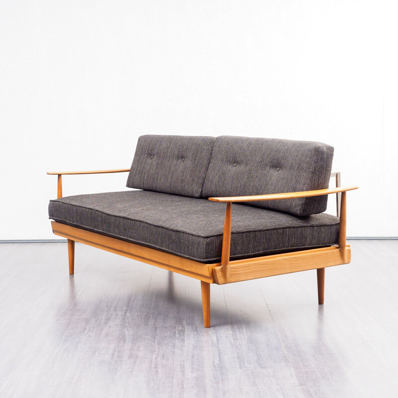 Vintage sofa for Knoll Antimott in cherrywood and grey fabric 1960s