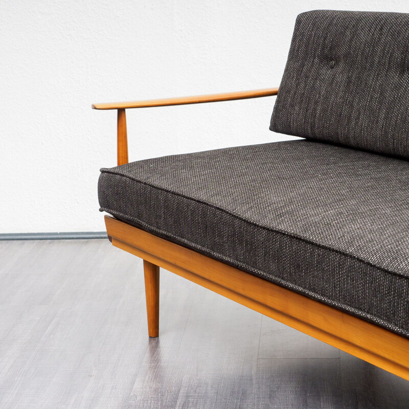 Vintage sofa for Knoll Antimott in cherrywood and grey fabric 1960s