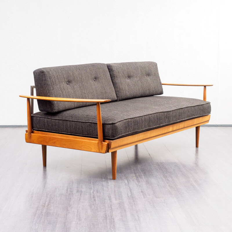 Vintage sofa for Knoll Antimott in cherrywood and grey fabric 1960s