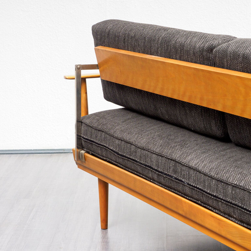 Vintage sofa for Knoll Antimott in cherrywood and grey fabric 1960s