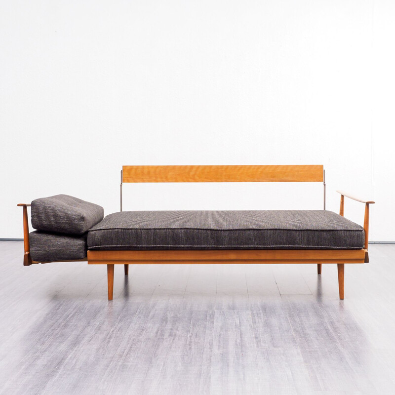 Vintage sofa for Knoll Antimott in cherrywood and grey fabric 1960s