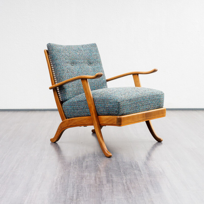 Vintage armchair in cherrywood and fabric 1950s