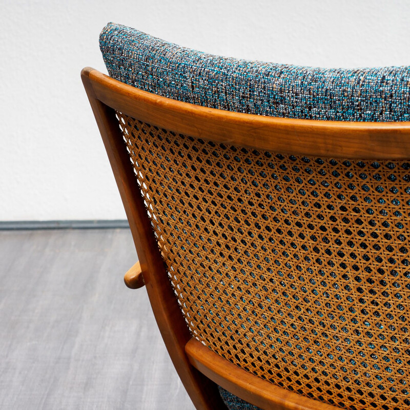 Vintage armchair in cherrywood and fabric 1950s