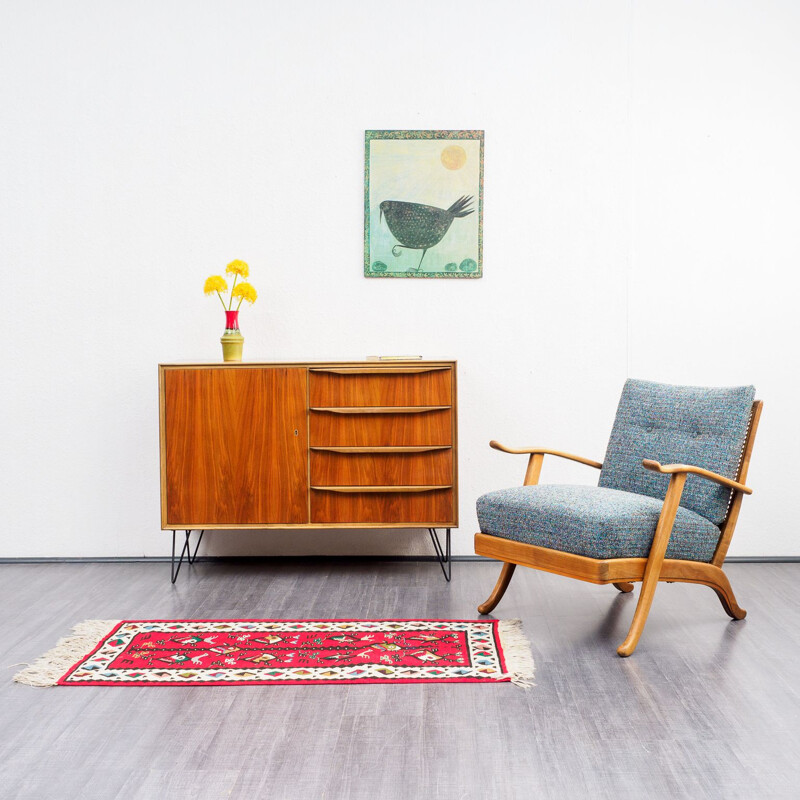 Vintage armchair in cherrywood and fabric 1950s