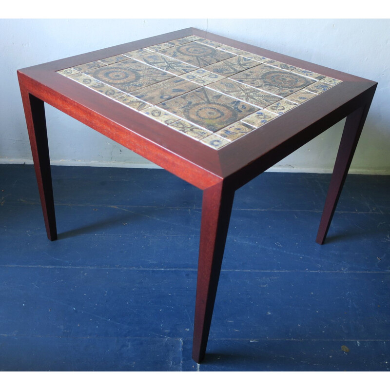 Vintage coffee table for Haslev in rosewood and fayence