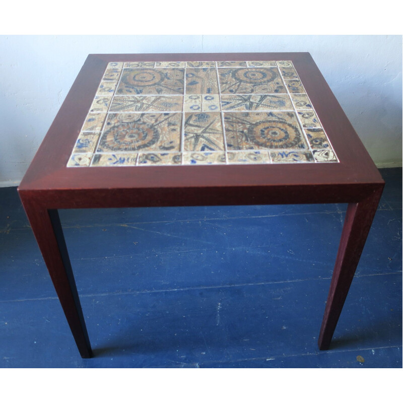 Vintage coffee table for Haslev in rosewood and fayence