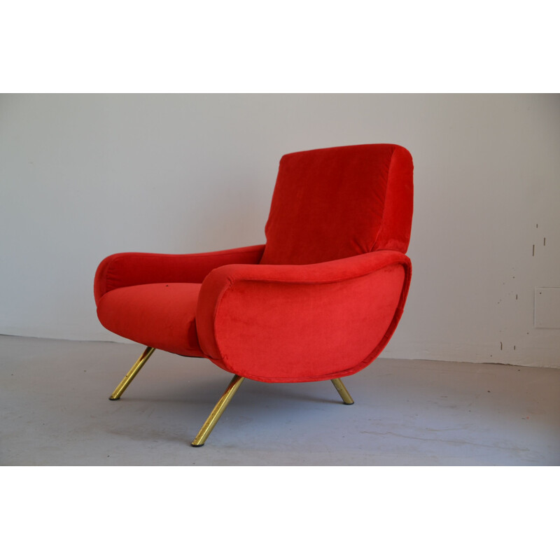 Lady Italian vintage armchair for Arflex in red velvet 1950