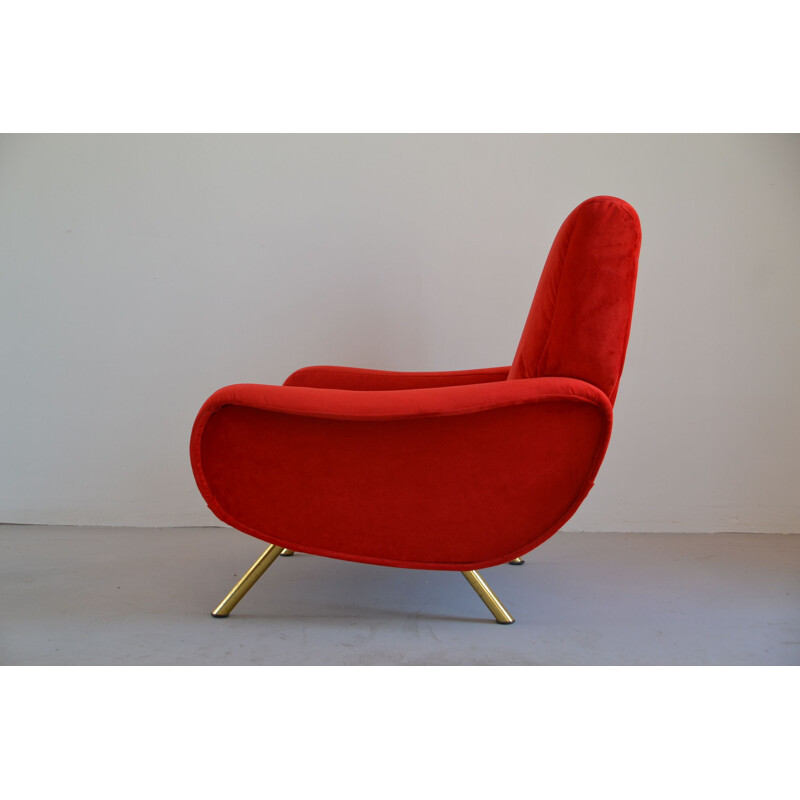 Lady Italian vintage armchair for Arflex in red velvet 1950