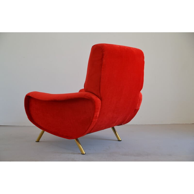 Lady Italian vintage armchair for Arflex in red velvet 1950