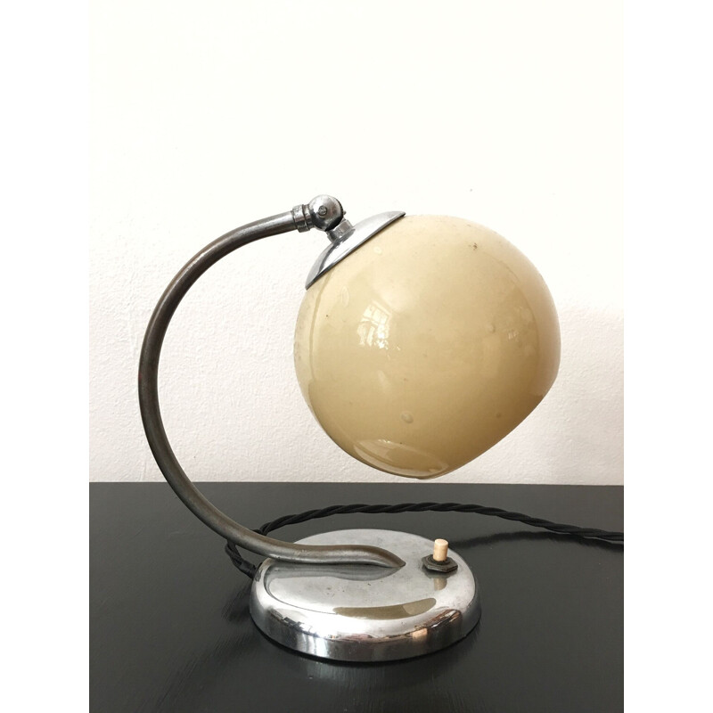 Vintage table lamp Art deco beige glass, 1930s