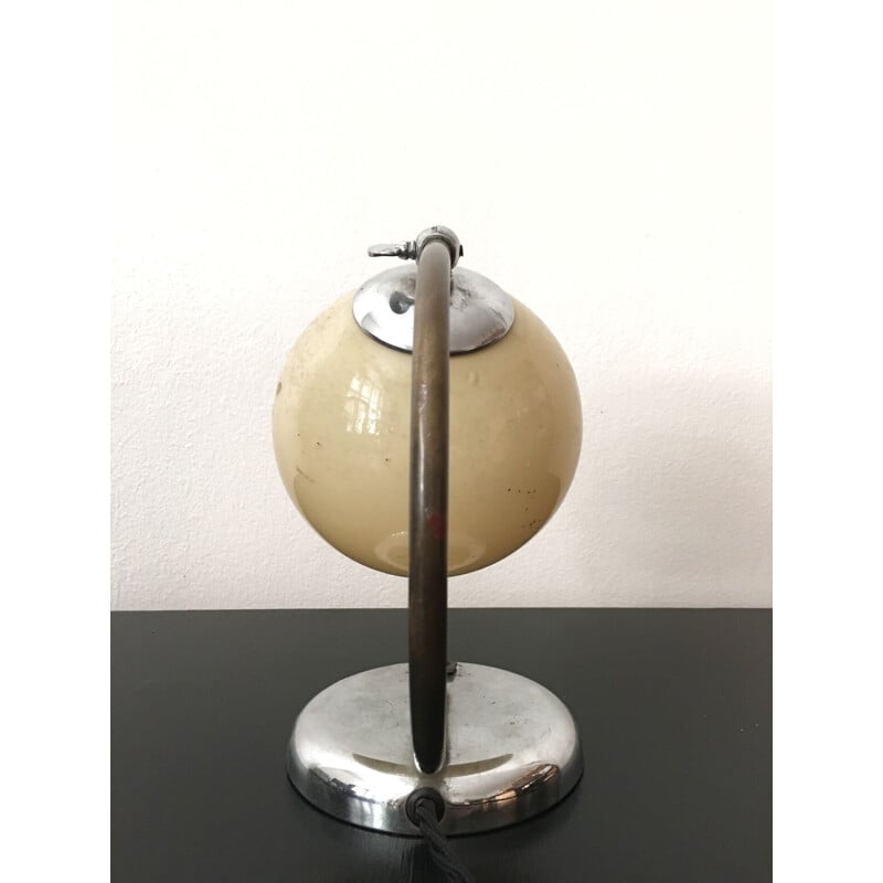 Lampe de table vintage Art déco en verre beige, années 1930
