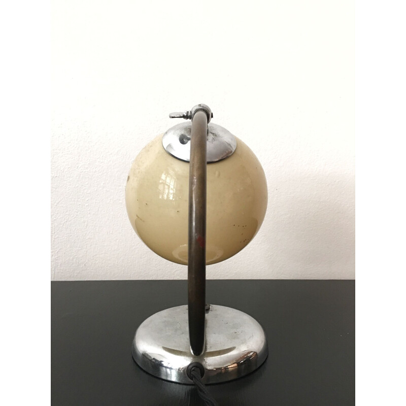 Vintage table lamp Art deco beige glass, 1930s