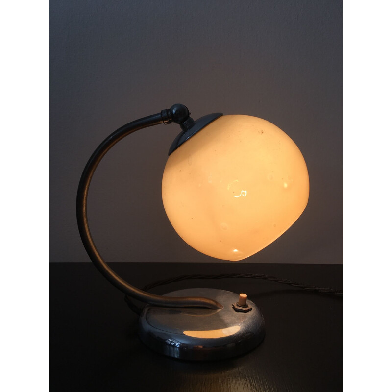 Vintage table lamp Art deco beige glass, 1930s