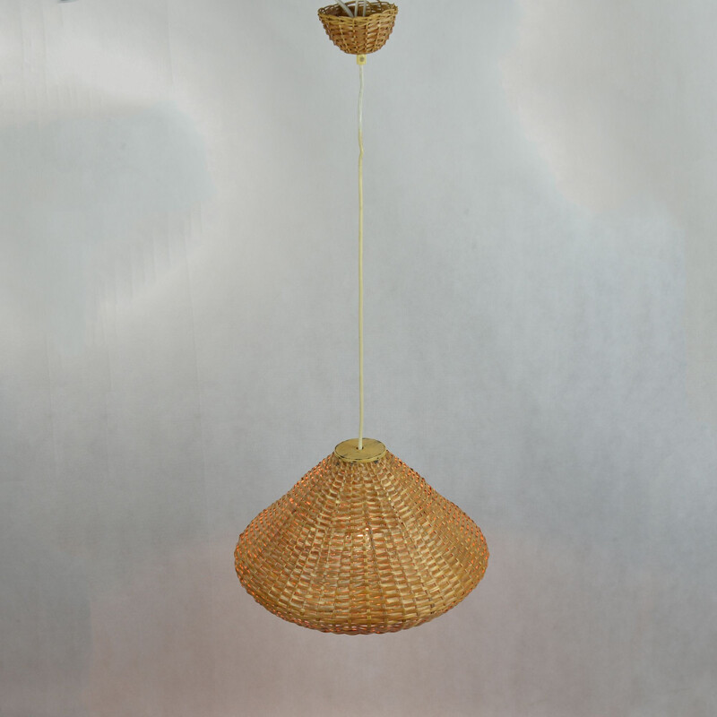 Vintage hanging lamp with a wicker lampshade, Denmark 60s