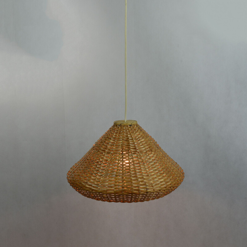 Vintage hanging lamp with a wicker lampshade, Denmark 60s