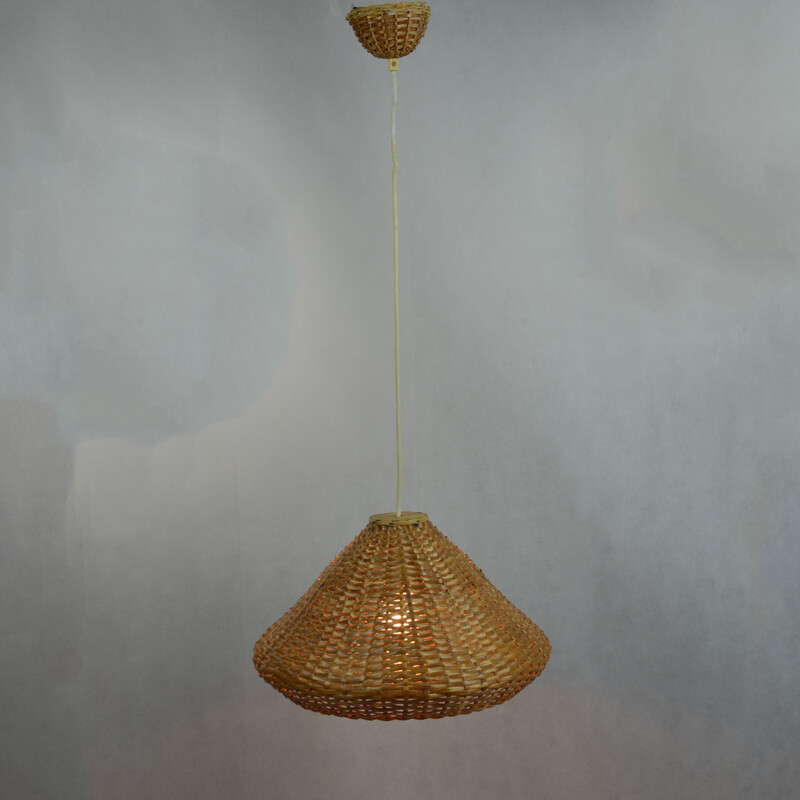 Vintage hanging lamp with a wicker lampshade, Denmark 60s