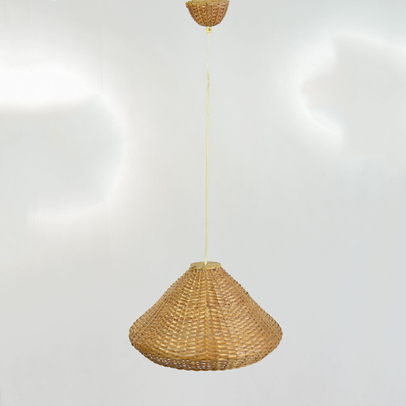 Vintage hanging lamp with a wicker lampshade, Denmark 60s