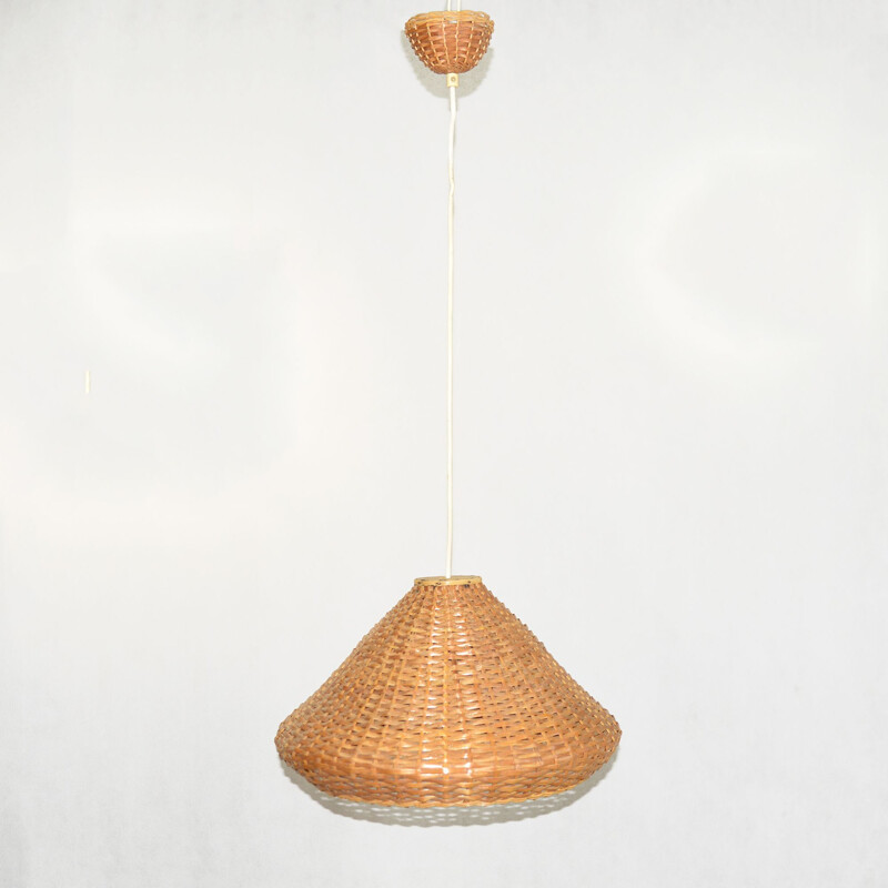 Vintage hanging lamp with a wicker lampshade, Denmark 60s