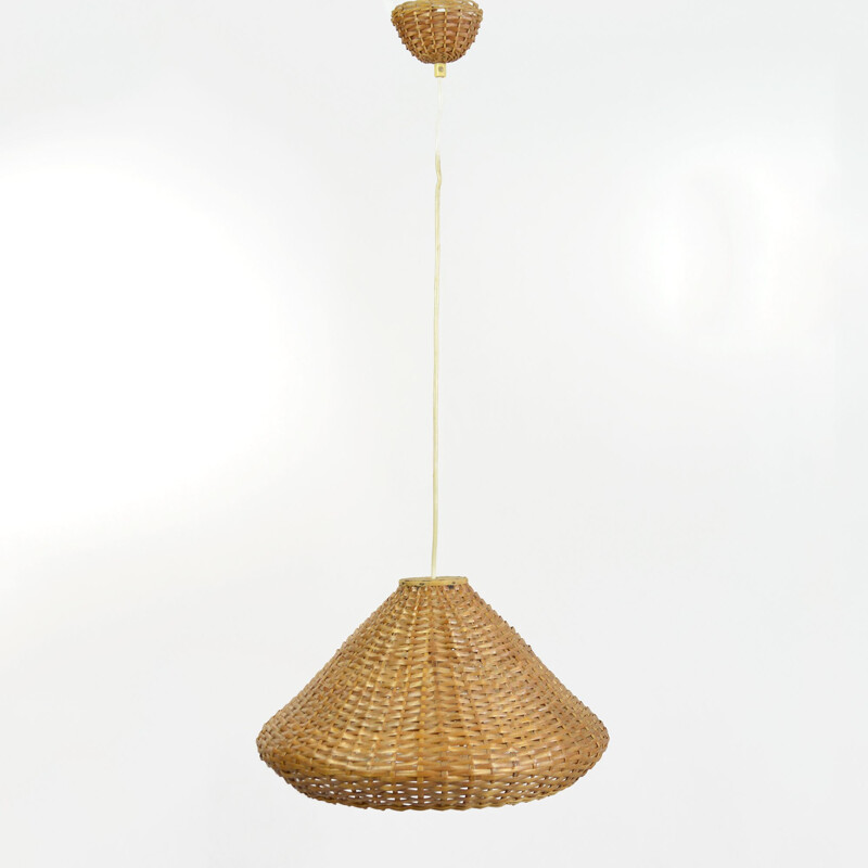 Vintage hanging lamp with a wicker lampshade, Denmark 60s