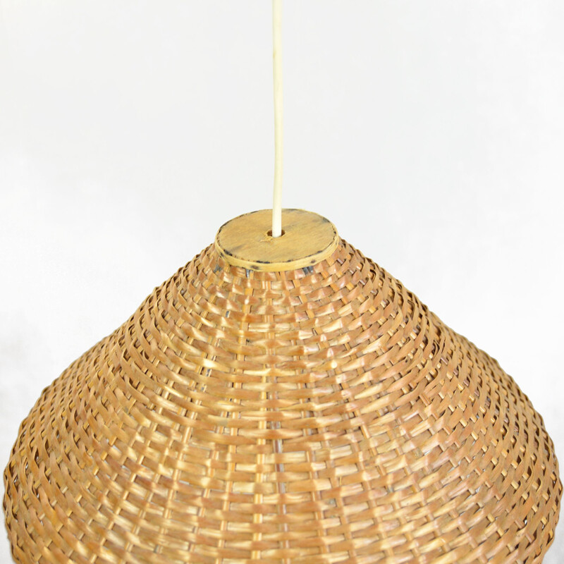 Vintage hanging lamp with a wicker lampshade, Denmark 60s