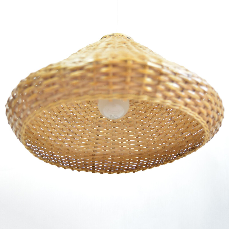 Vintage hanging lamp with a wicker lampshade, Denmark 60s