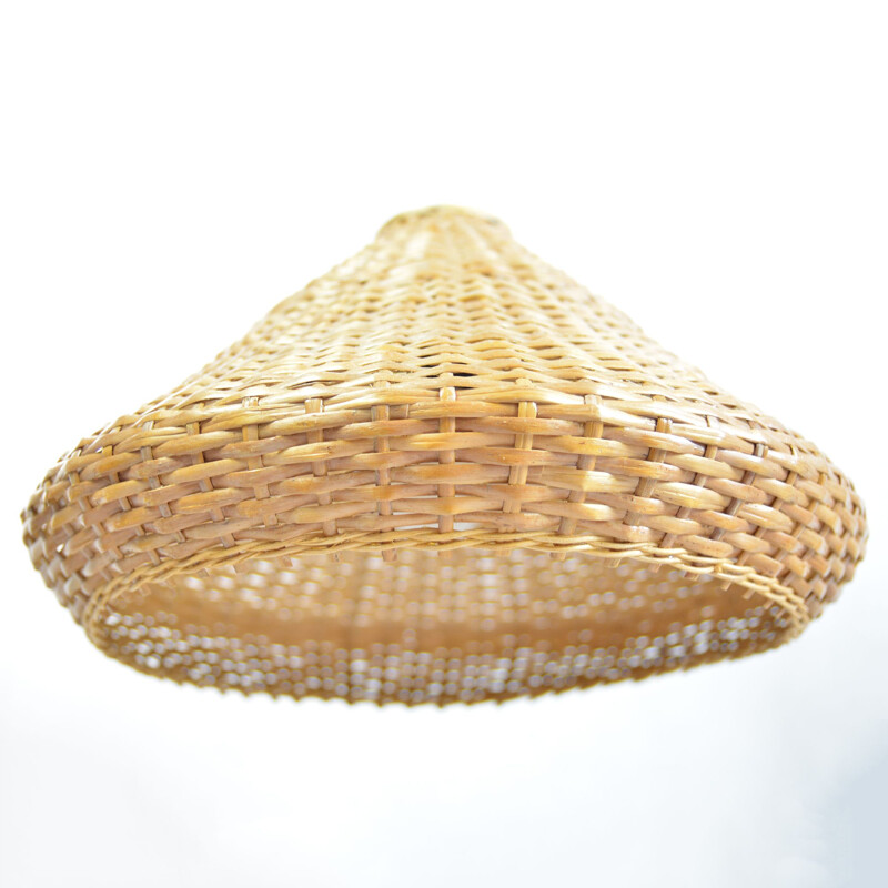 Vintage hanging lamp with a wicker lampshade, Denmark 60s