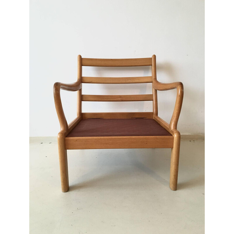Paire de fauteuils scandinaves en teck massif et tissu orange - 1960