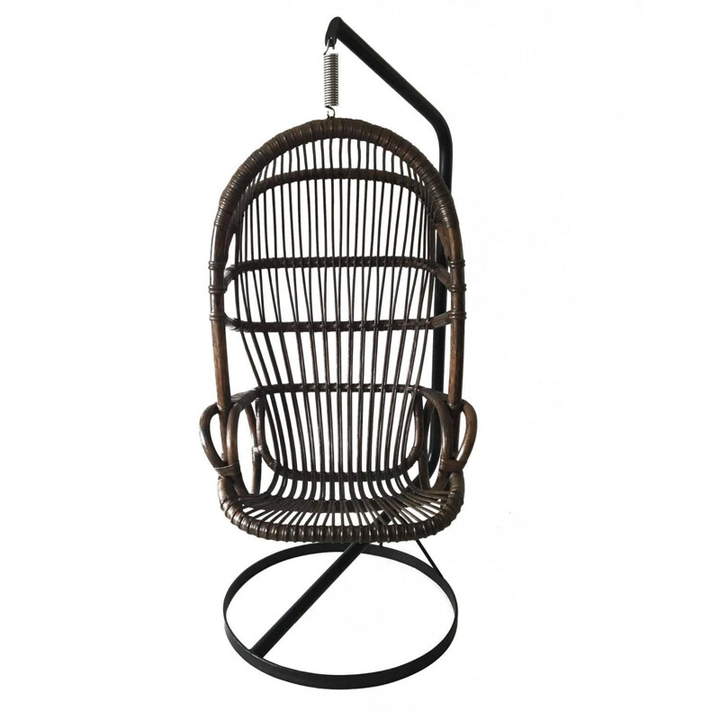 Rohé Noordwolde cane and bamboo hanging chair - 1960s