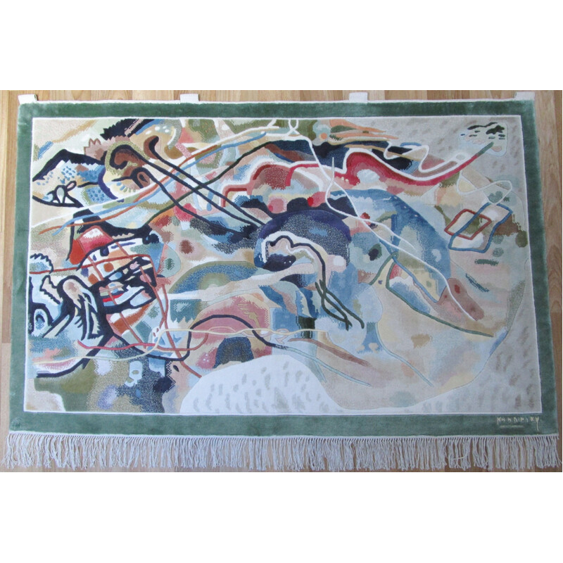 Tapis mural vintage en soie motif abstrait Kandinsky